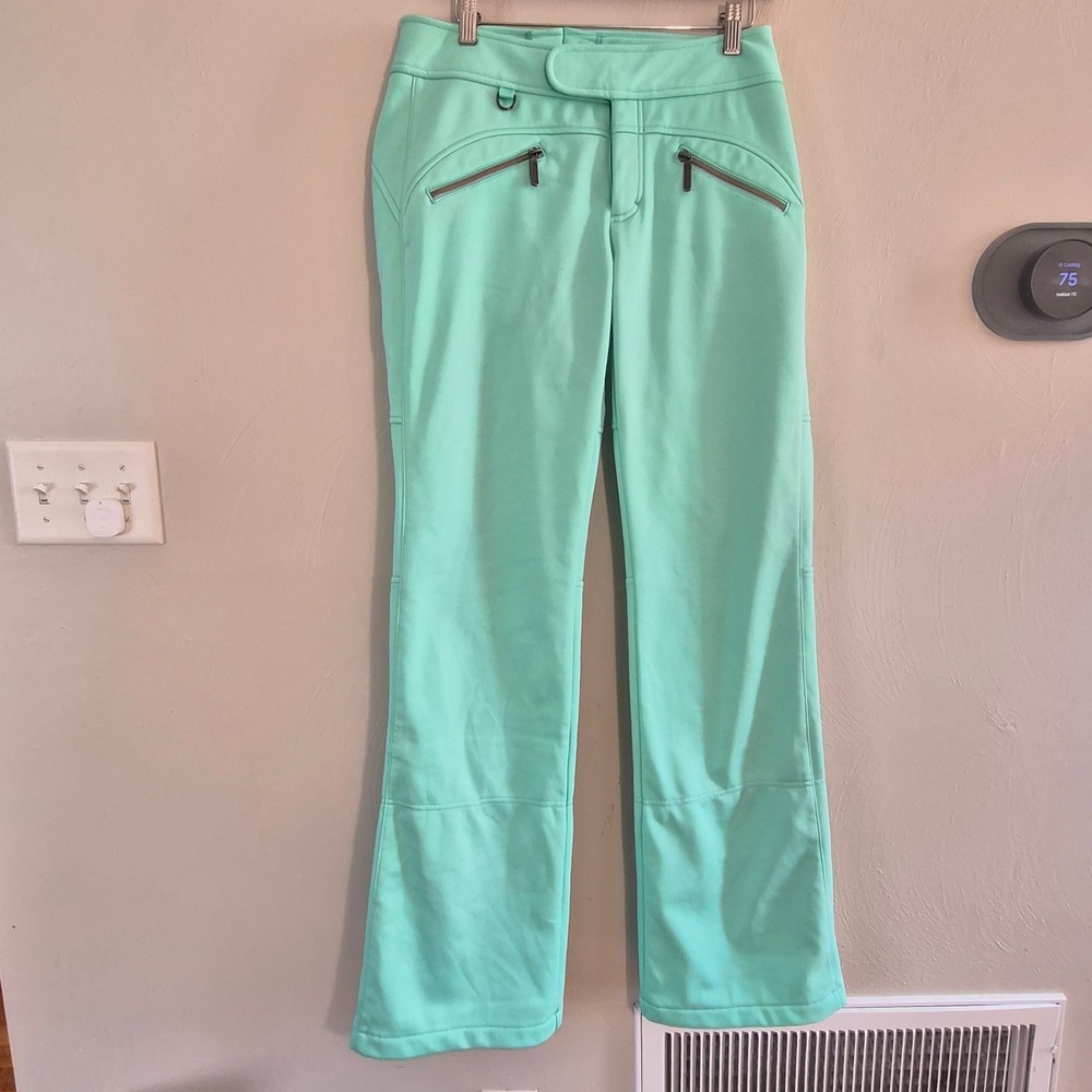 Athleta 8T Fleece Lined Softshell Ski Pants Tall Mint Green Snowboarding Flared